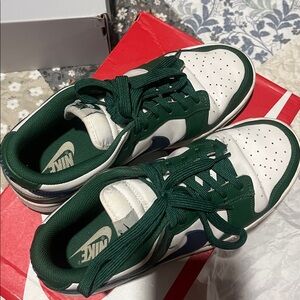 Nike Green and White Sneakers with Blue Swoosh